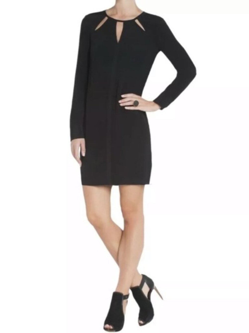 BCBGMaxAzria Emmalise Black Three Keyholes Dress - Size Medium
